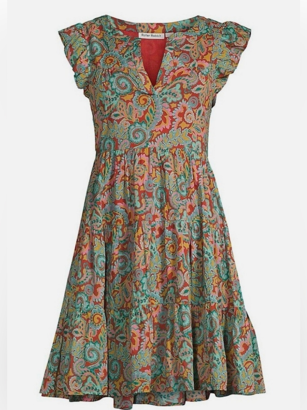 Roller Rabbit Rodez Phipps Paisley V-Neck Tiered Dress
